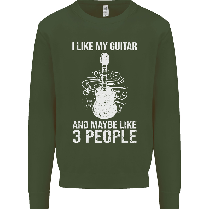 I Like My Guitar and 3 People Rock n Roll Mens Sweatshirt Jumper Forest Green