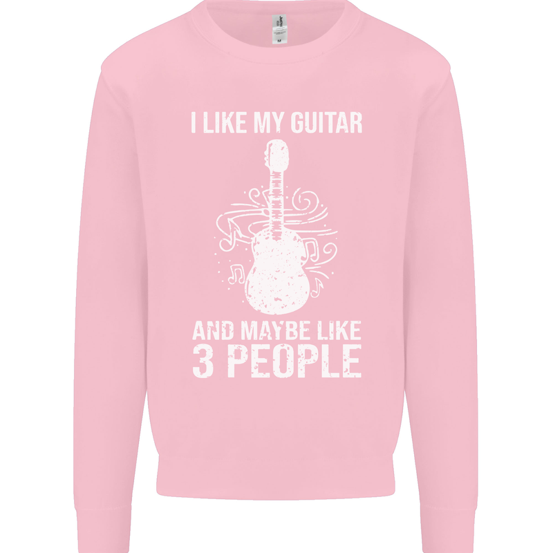 I Like My Guitar and 3 People Rock n Roll Mens Sweatshirt Jumper Light Pink