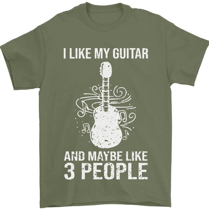 I Like My Guitar and 3 People Rock n Roll Mens T-Shirt 100% Cotton Military Green