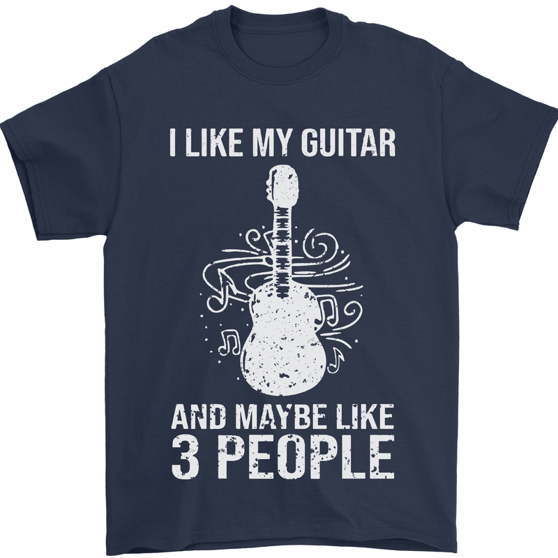 I Like My Guitar and 3 People Rock n Roll Mens T-Shirt 100% Cotton Navy Blue