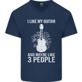 I Like My Guitar and 3 People Rock n Roll Mens V-Neck Cotton T-Shirt Navy Blue