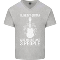 I Like My Guitar and 3 People Rock n Roll Mens V-Neck Cotton T-Shirt Sports Grey