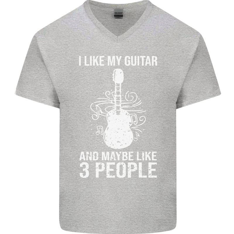 I Like My Guitar and 3 People Rock n Roll Mens V-Neck Cotton T-Shirt Sports Grey