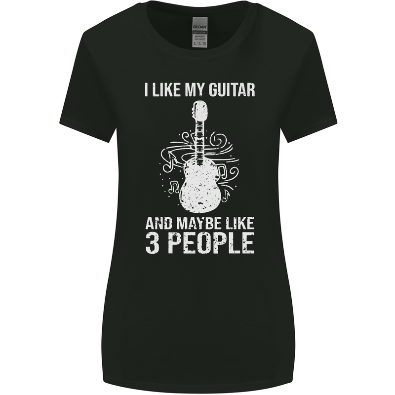 I Like My Guitar and 3 People Rock n Roll Womens Wider Cut T-Shirt Black