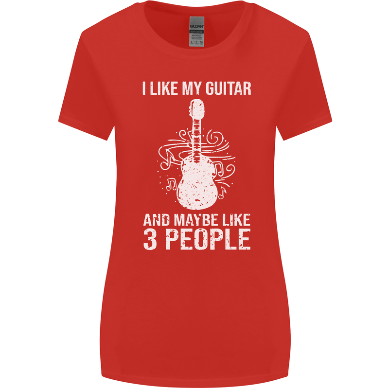I Like My Guitar and 3 People Rock n Roll Womens Wider Cut T-Shirt Red
