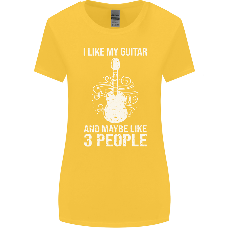 I Like My Guitar and 3 People Rock n Roll Womens Wider Cut T-Shirt Yellow