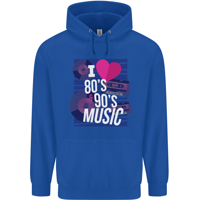 I Love 80s 90s Music Pop Rock Acid House Childrens Kids Hoodie Royal Blue