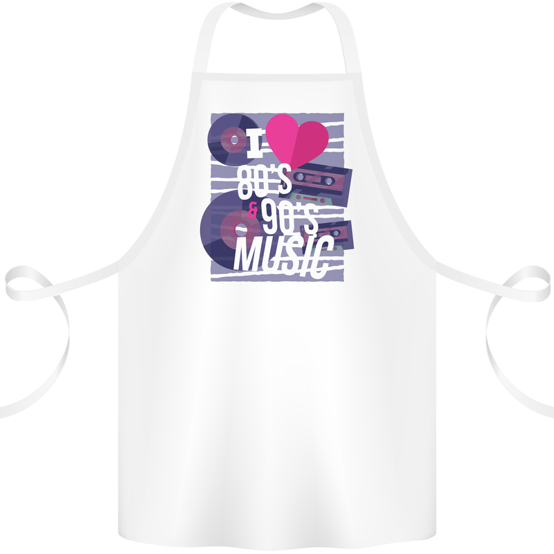 I Love 80s 90s Music Pop Rock Acid House Cotton Apron 100% Organic White