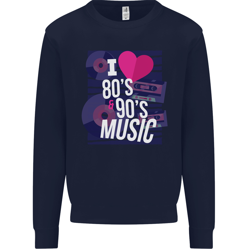 I Love 80s 90s Music Pop Rock Acid House Kids Sweatshirt Jumper Navy Blue