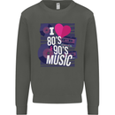 I Love 80s 90s Music Pop Rock Acid House Kids Sweatshirt Jumper Storm Grey