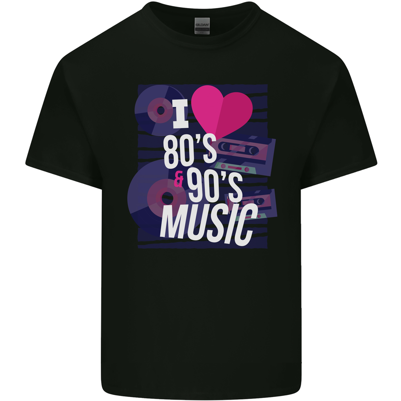 I Love 80s 90s Music Pop Rock Acid House Kids T-Shirt Childrens Black