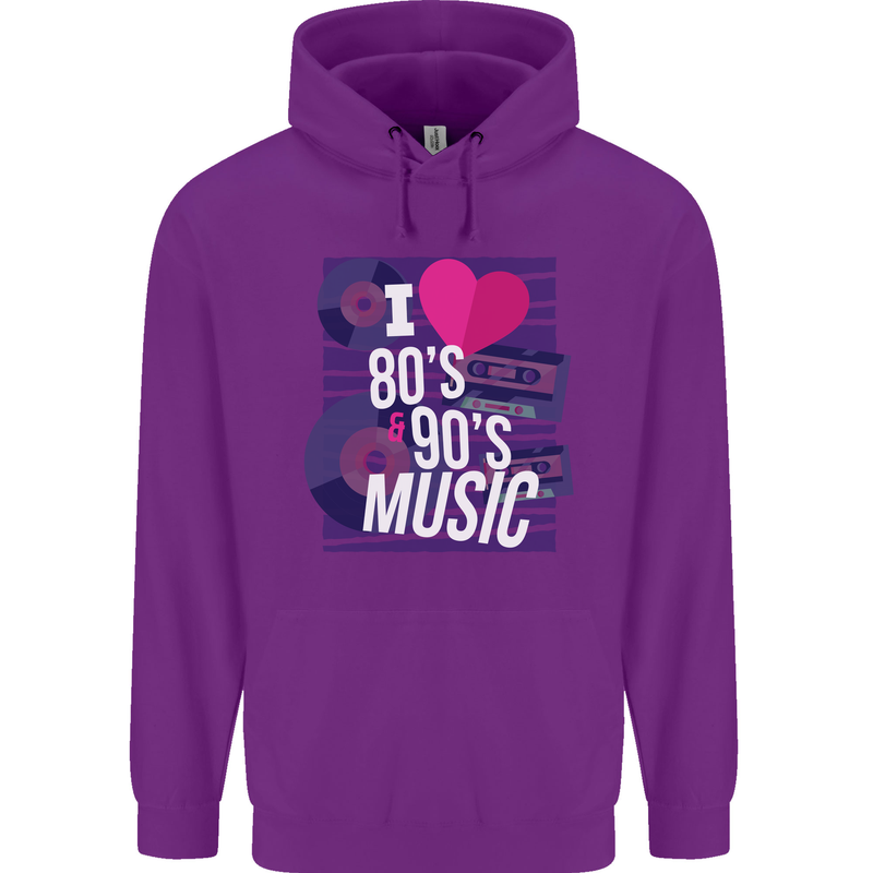 I Love 80s 90s Music Pop Rock Acid House Mens 80% Cotton Hoodie Purple