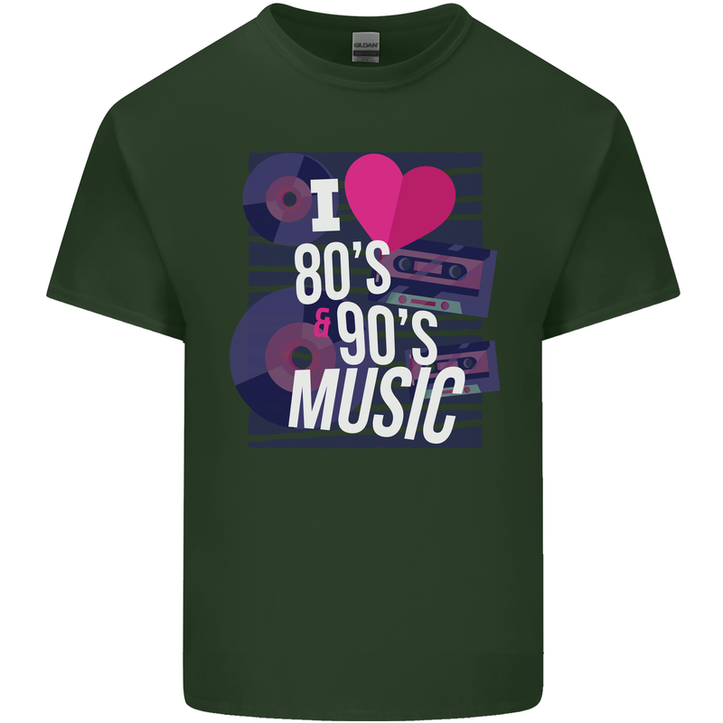 I Love 80s 90s Music Pop Rock Acid House Mens Cotton T-Shirt Tee Top Forest Green