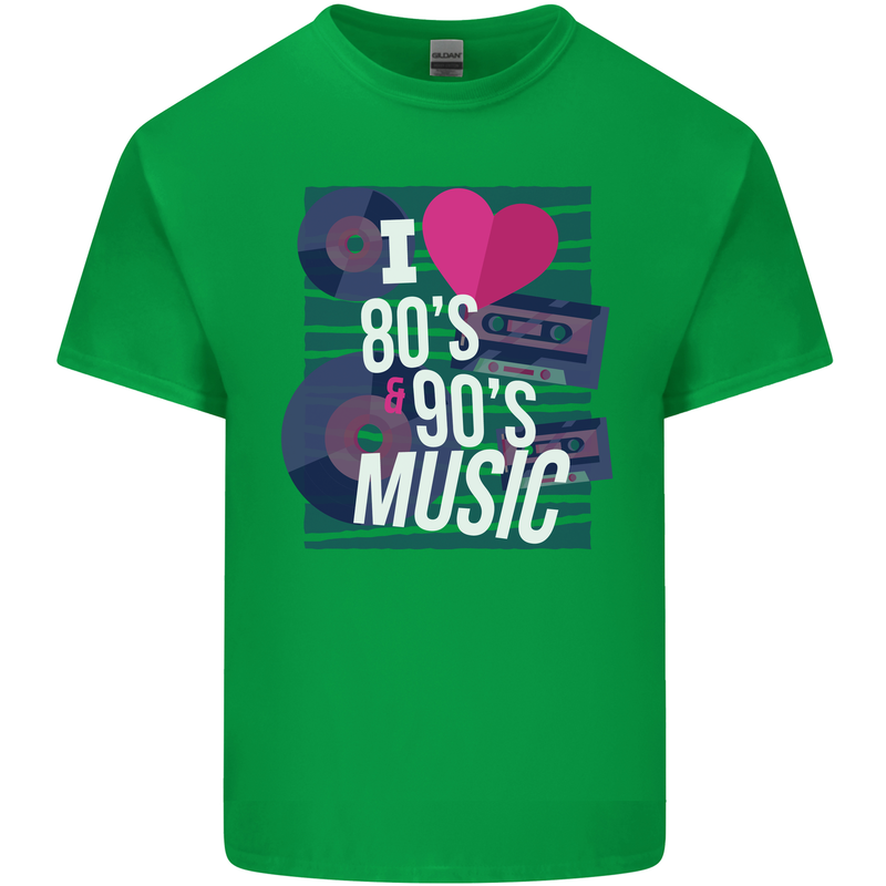 I Love 80s 90s Music Pop Rock Acid House Mens Cotton T-Shirt Tee Top Irish Green