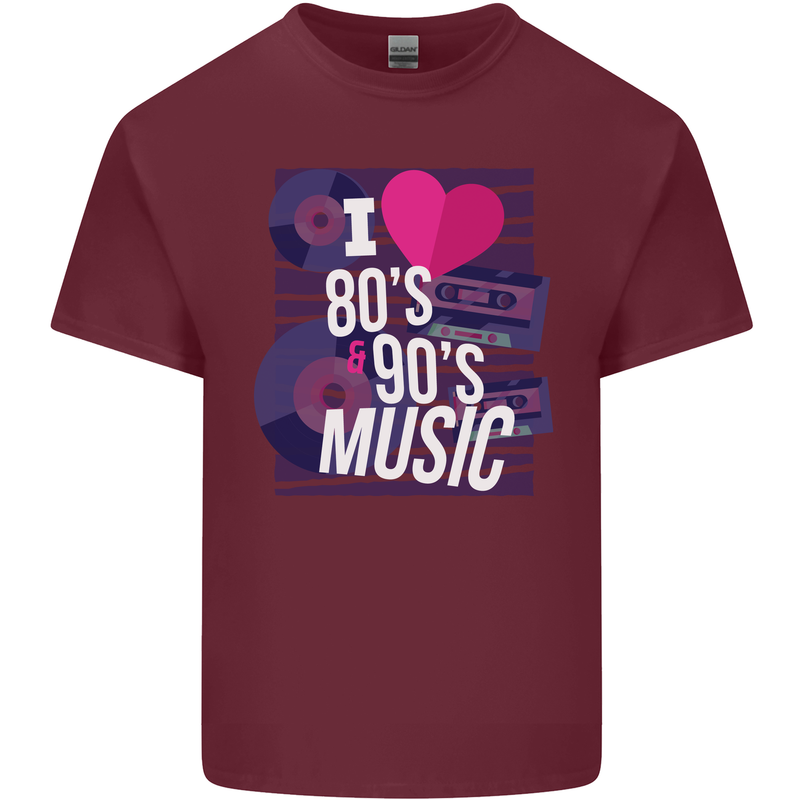 I Love 80s 90s Music Pop Rock Acid House Mens Cotton T-Shirt Tee Top Maroon