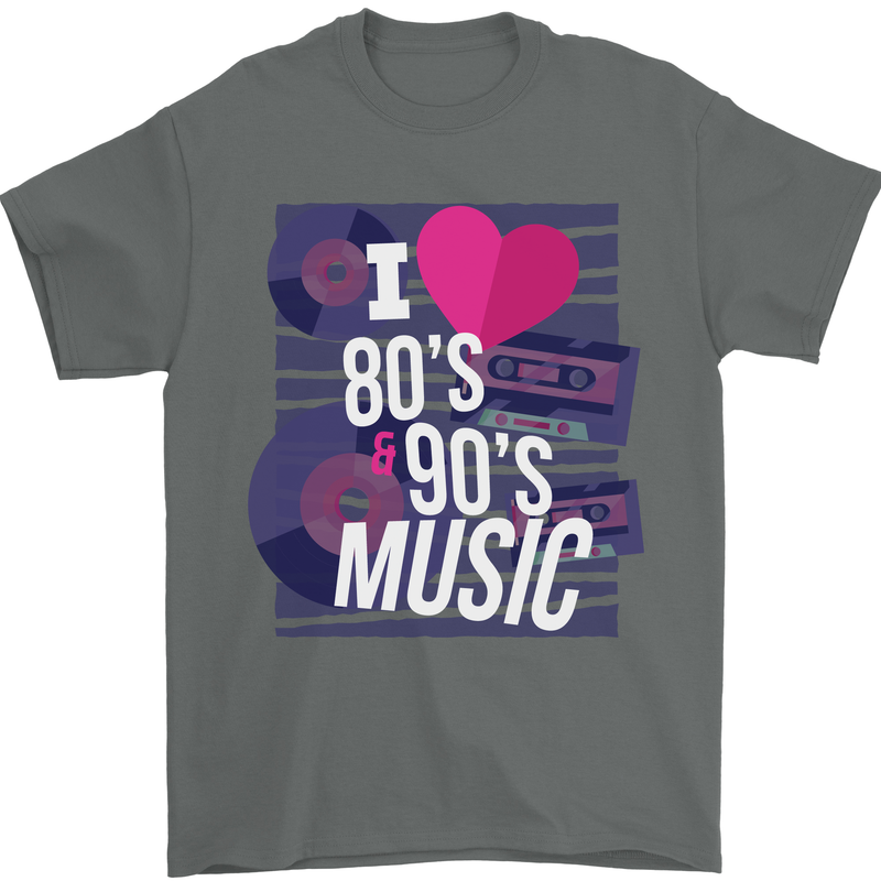 I Love 80s 90s Music Pop Rock Acid House Mens T-Shirt 100% Cotton Charcoal