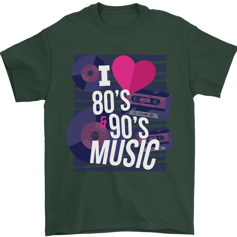 I Love 80s 90s Music Pop Rock Acid House Mens T-Shirt 100% Cotton Forest Green