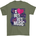 I Love 80s 90s Music Pop Rock Acid House Mens T-Shirt 100% Cotton Military Green