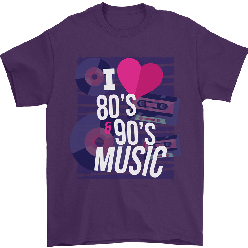 I Love 80s 90s Music Pop Rock Acid House Mens T-Shirt 100% Cotton Purple