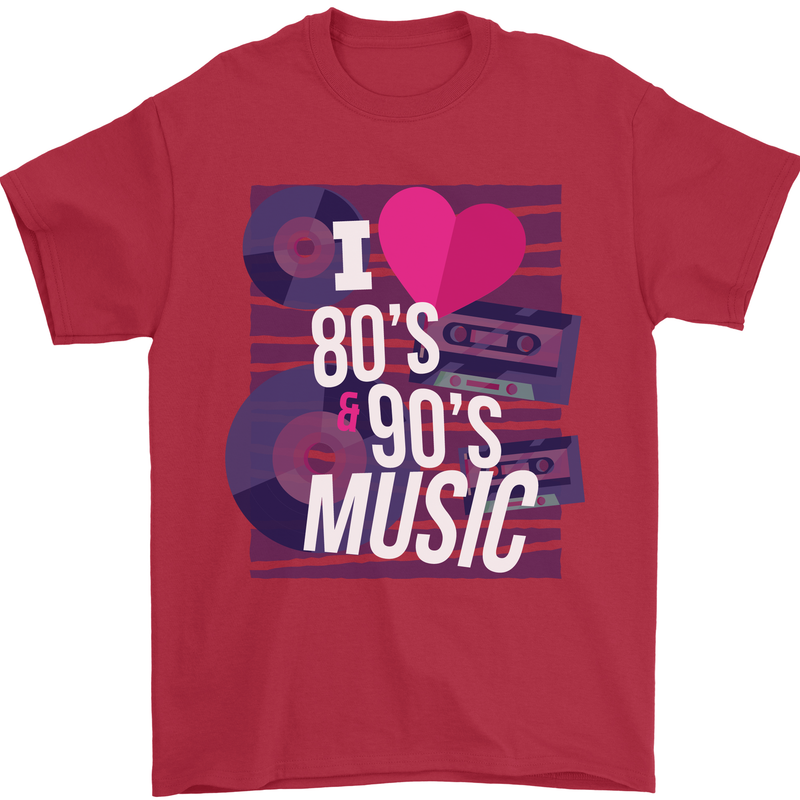 I Love 80s 90s Music Pop Rock Acid House Mens T-Shirt 100% Cotton Red