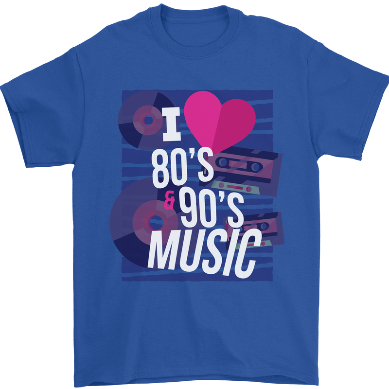 I Love 80s 90s Music Pop Rock Acid House Mens T-Shirt 100% Cotton Royal Blue