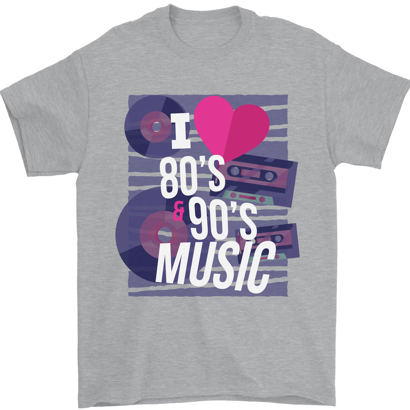 I Love 80s 90s Music Pop Rock Acid House Mens T-Shirt 100% Cotton Sports Grey