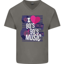 I Love 80s 90s Music Pop Rock Acid House Mens V-Neck Cotton T-Shirt Charcoal