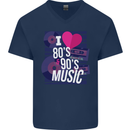 I Love 80s 90s Music Pop Rock Acid House Mens V-Neck Cotton T-Shirt Navy Blue
