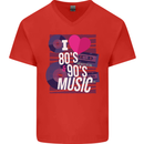 I Love 80s 90s Music Pop Rock Acid House Mens V-Neck Cotton T-Shirt Red