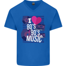 I Love 80s 90s Music Pop Rock Acid House Mens V-Neck Cotton T-Shirt Royal Blue