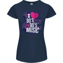 I Love 80s 90s Music Pop Rock Acid House Womens Petite Cut T-Shirt Navy Blue