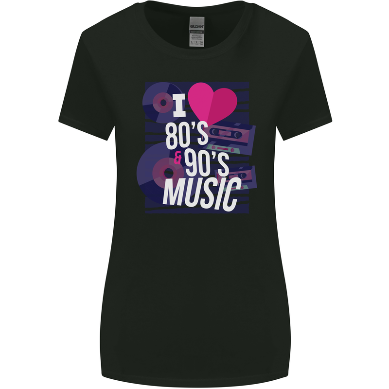 I Love 80s 90s Music Pop Rock Acid House Womens Wider Cut T-Shirt Black