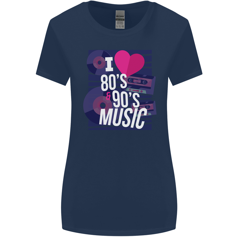 I Love 80s 90s Music Pop Rock Acid House Womens Wider Cut T-Shirt Navy Blue