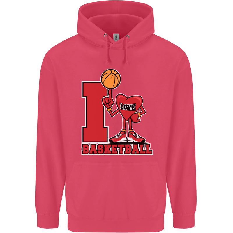 I Love Basketball Childrens Kids Hoodie Heliconia
