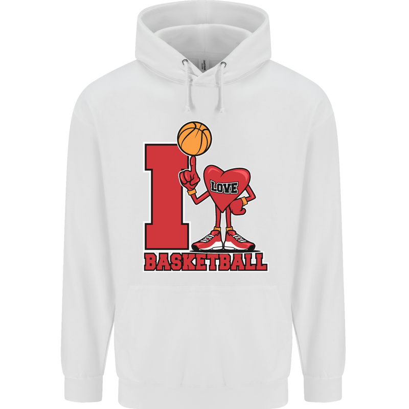 I Love Basketball Childrens Kids Hoodie White
