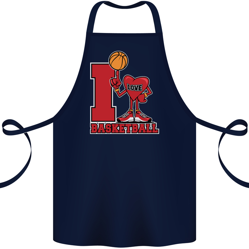 I Love Basketball Cotton Apron 100% Organic Navy Blue