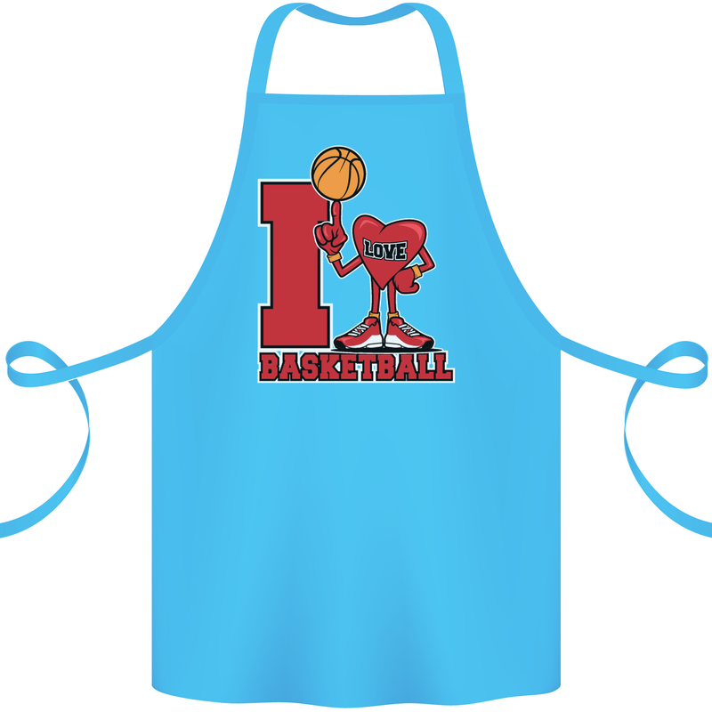 I Love Basketball Cotton Apron 100% Organic Turquoise