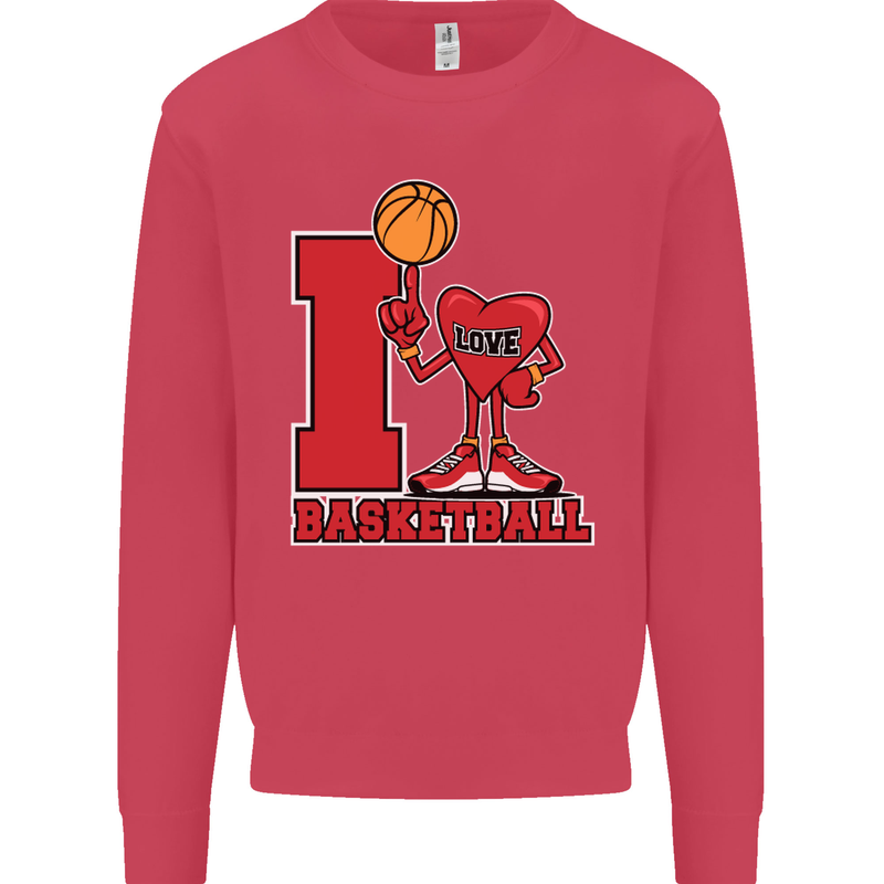 I Love Basketball Kids Sweatshirt Jumper Heliconia