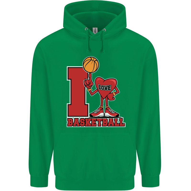 I Love Basketball Mens 80% Cotton Hoodie Irish Green