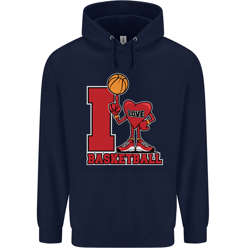 I Love Basketball Mens 80% Cotton Hoodie Navy Blue