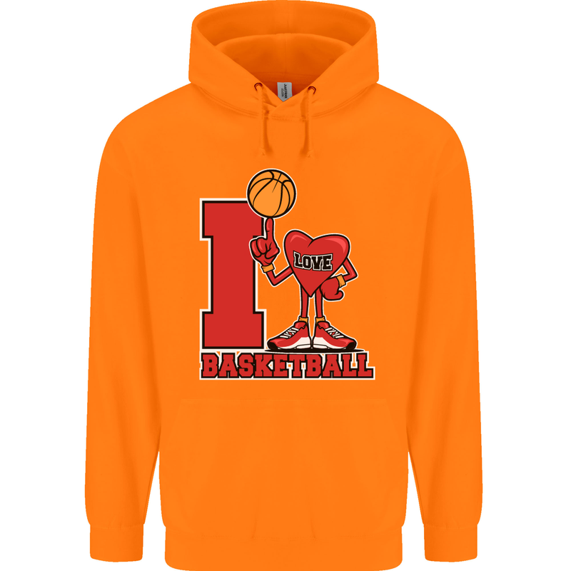 I Love Basketball Mens 80% Cotton Hoodie Orange