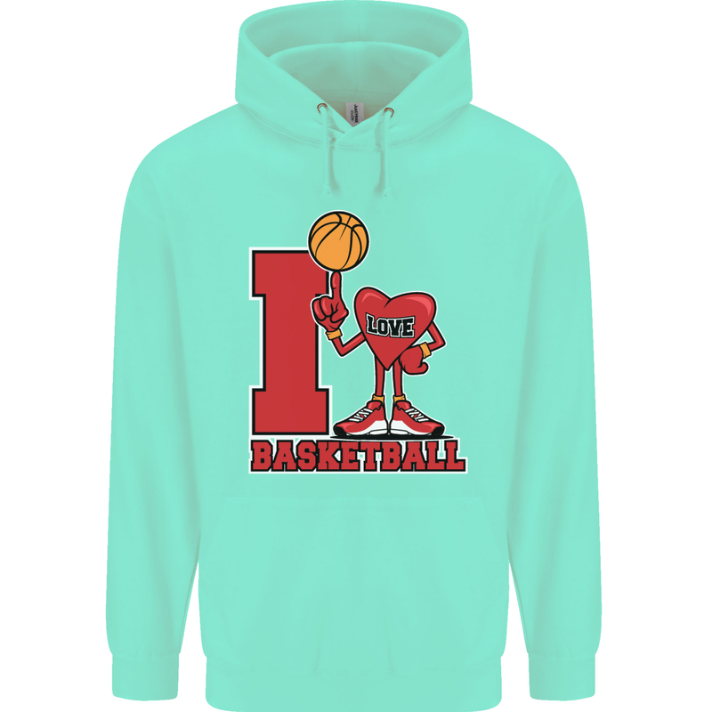 I Love Basketball Mens 80% Cotton Hoodie Peppermint