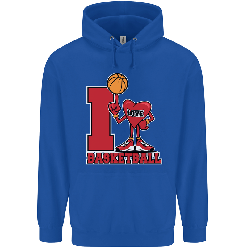 I Love Basketball Mens 80% Cotton Hoodie Royal Blue