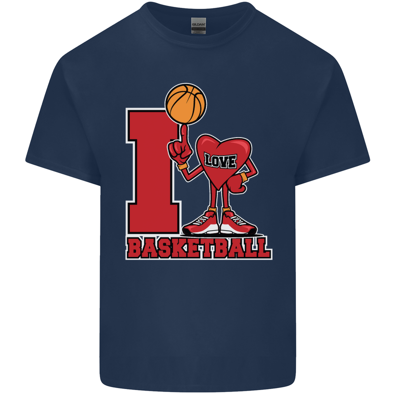 I Love Basketball Mens Cotton T-Shirt Tee Top Navy Blue