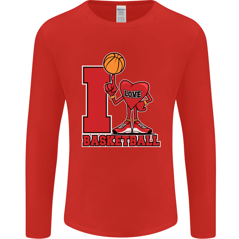 I Love Basketball Mens Long Sleeve T-Shirt Red