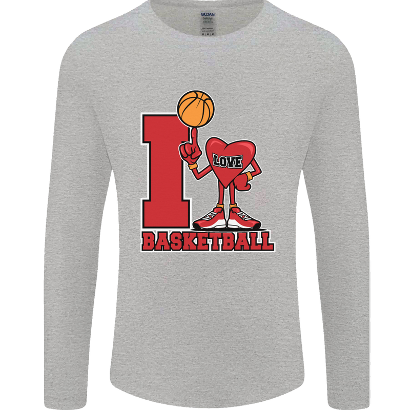 I Love Basketball Mens Long Sleeve T-Shirt Sports Grey