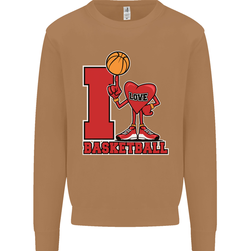 I Love Basketball Mens Sweatshirt Jumper Caramel Latte