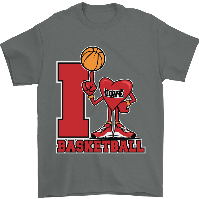 I Love Basketball Mens T-Shirt Cotton Gildan Charcoal