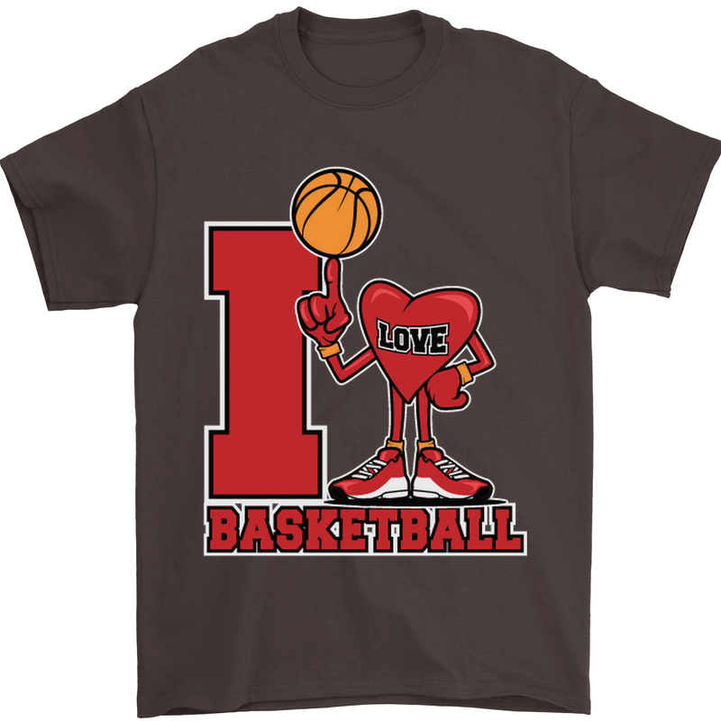 I Love Basketball Mens T-Shirt Cotton Gildan Dark Chocolate