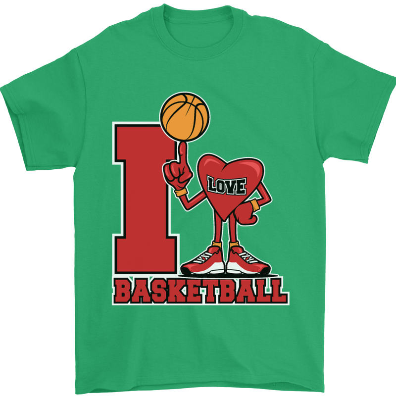 I Love Basketball Mens T-Shirt Cotton Gildan Irish Green